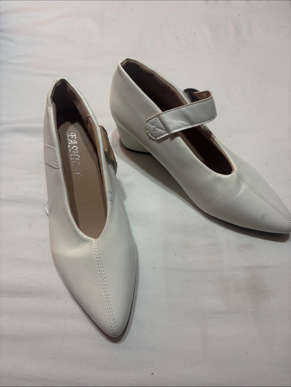 White Mary Jane Pointed Low-Heel Pumps